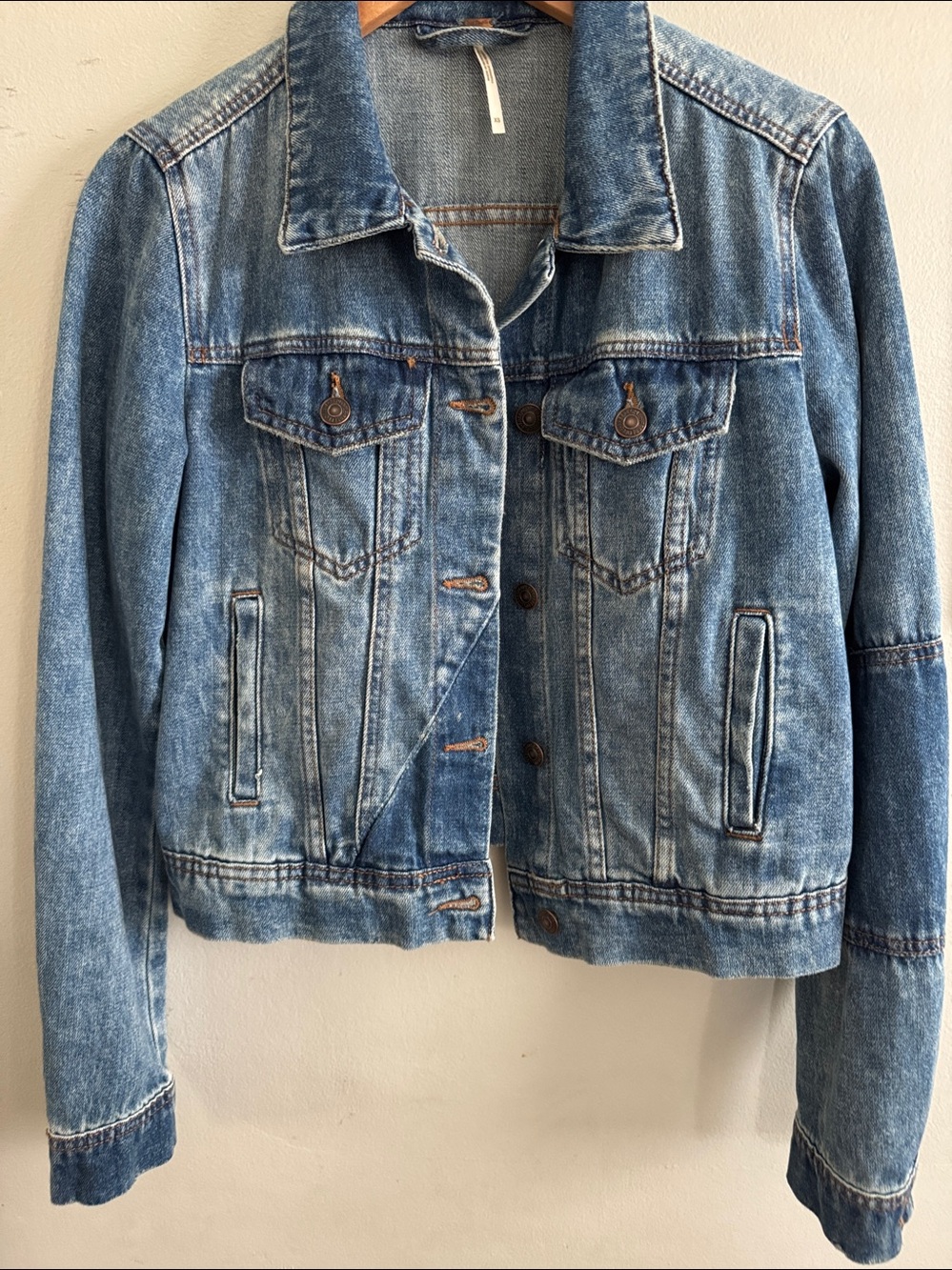 Free People Rumors Asymmetrical Two-Tone Denim Jacket Blue OB809197